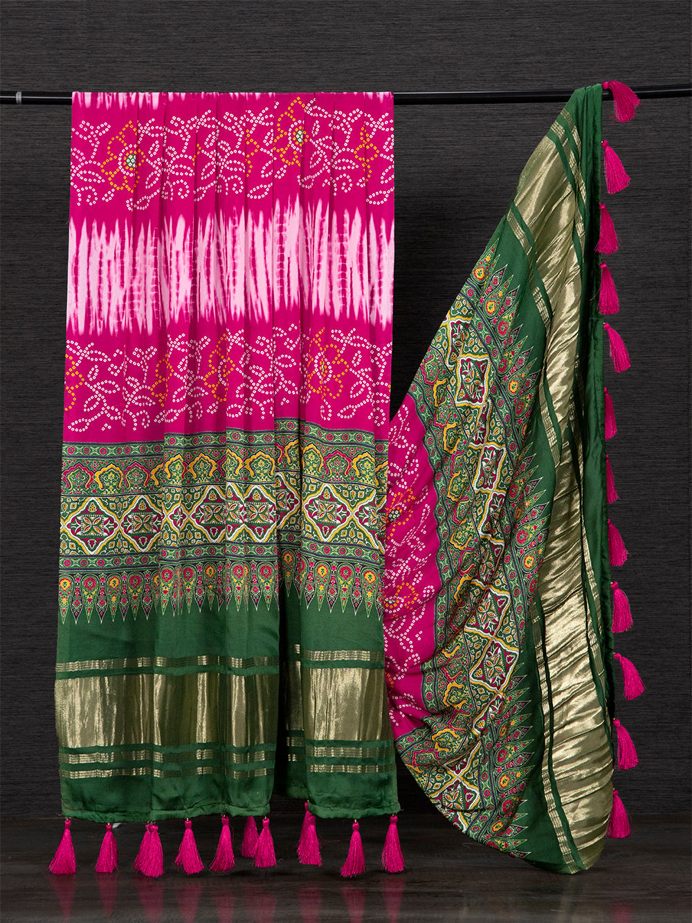 Pink Color Digital Printed Pure Gaji Silk Dupatta With Tassels Clothsvilla