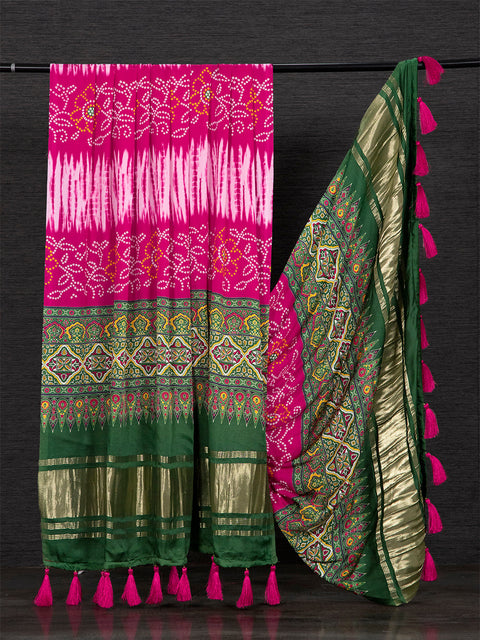 Pink Color Digital Printed Pure Gaji Silk Dupatta With Tassels Clothsvilla Main image