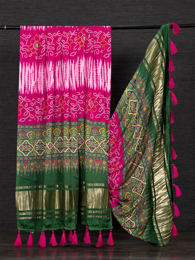 Pink Color Digital Printed Pure Gaji Silk Dupatta With Tassels Clothsvilla