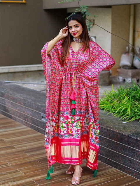 Pink Color Bandhej Digital Print Pure Gaji Silk Kaftan Clothsvilla Main image