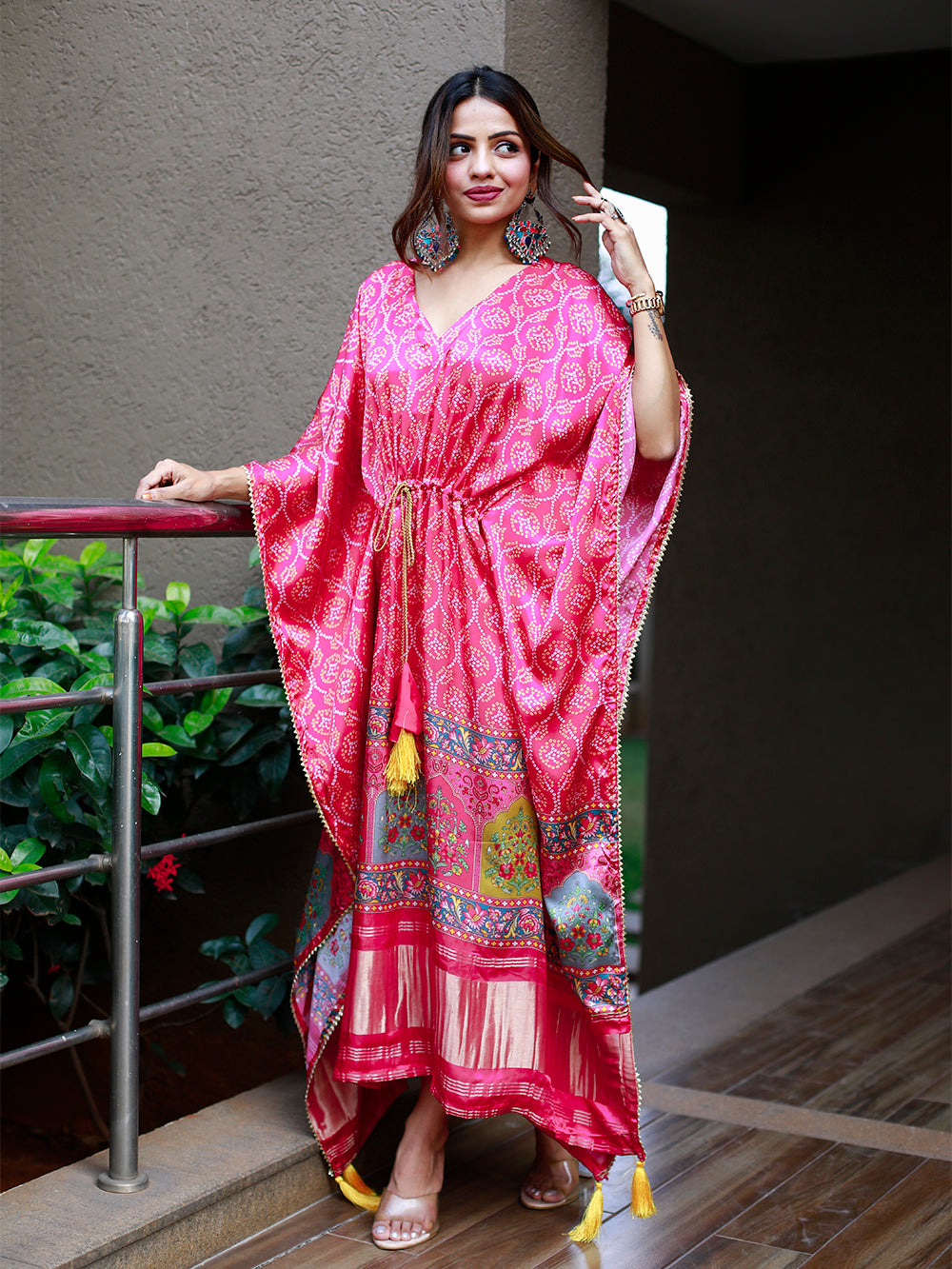 Pink Color Digital Print Pure Gaji Silk Kaftan Clothsvilla