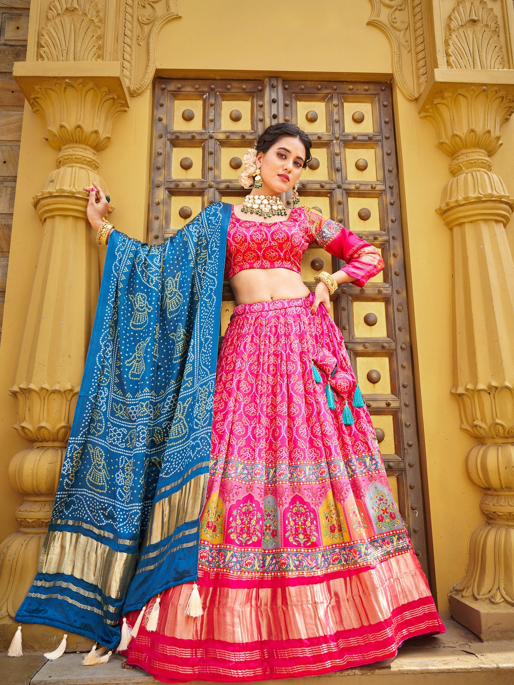 Pink Color Digital Printed gaji Silk Lehenga Clothsvilla Main image