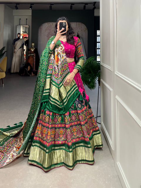 Pink Color Digital Printed With Lagadi Patta Gaji Silk Lehenga Choli Clothsvilla Main image