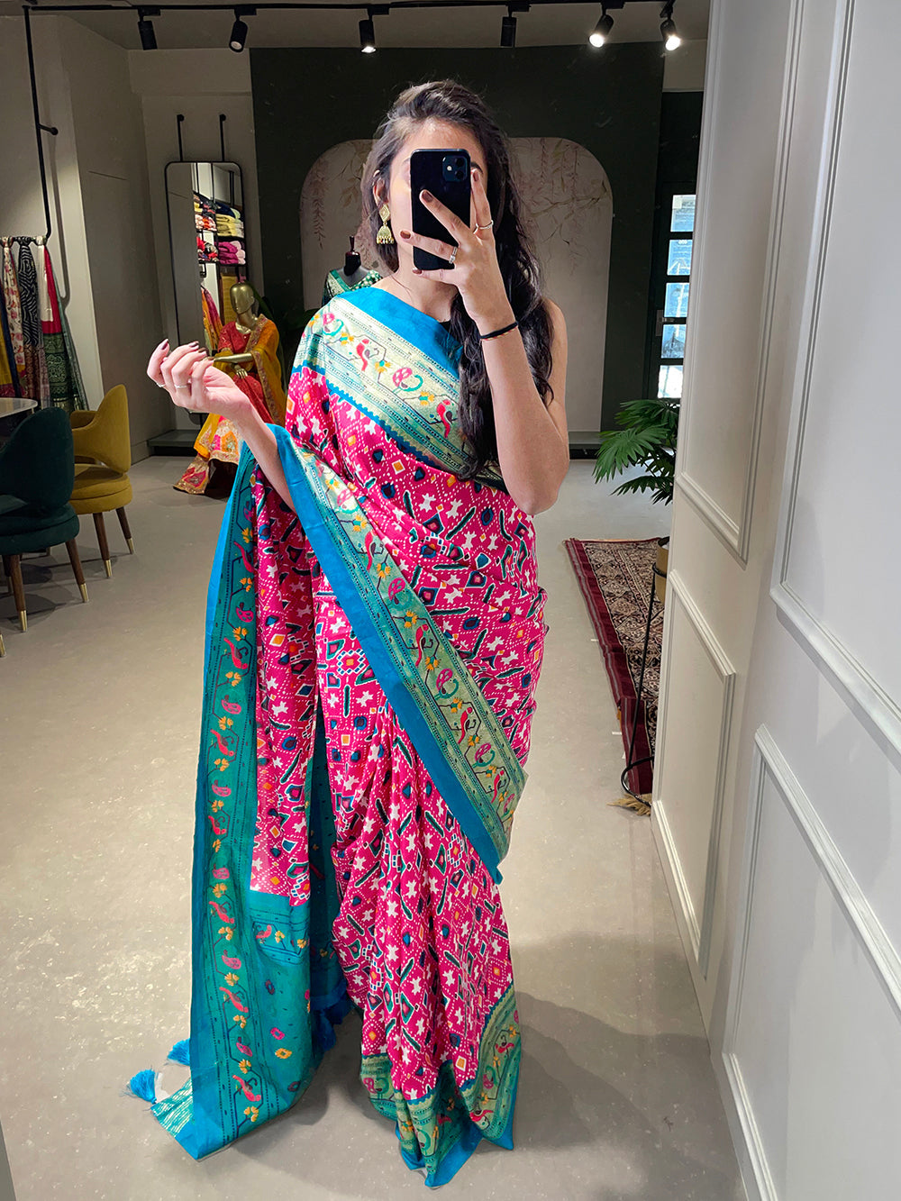 Pink Color Patola Paithani Printed with Foil Work Dola Silk Saree Clothsvilla