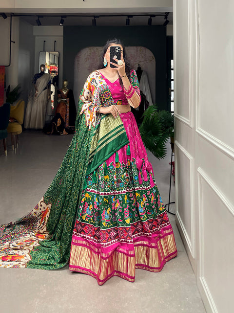 Pink Color Digital Printed With Lagadi Patta Gaji Silk Lehenga Choli Clothsvilla Main image