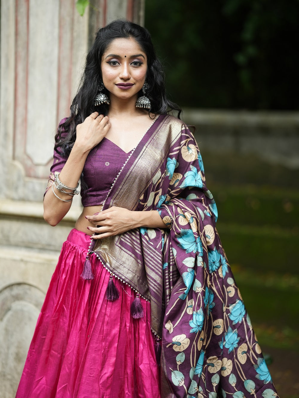 Pink Color Printed With Foil Work Dola Silk Lehenga Choli ClothsVilla.com