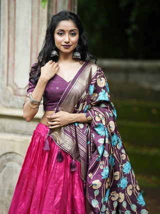 Pink Color Printed With Foil Work Dola Silk Lehenga Choli ClothsVilla.com