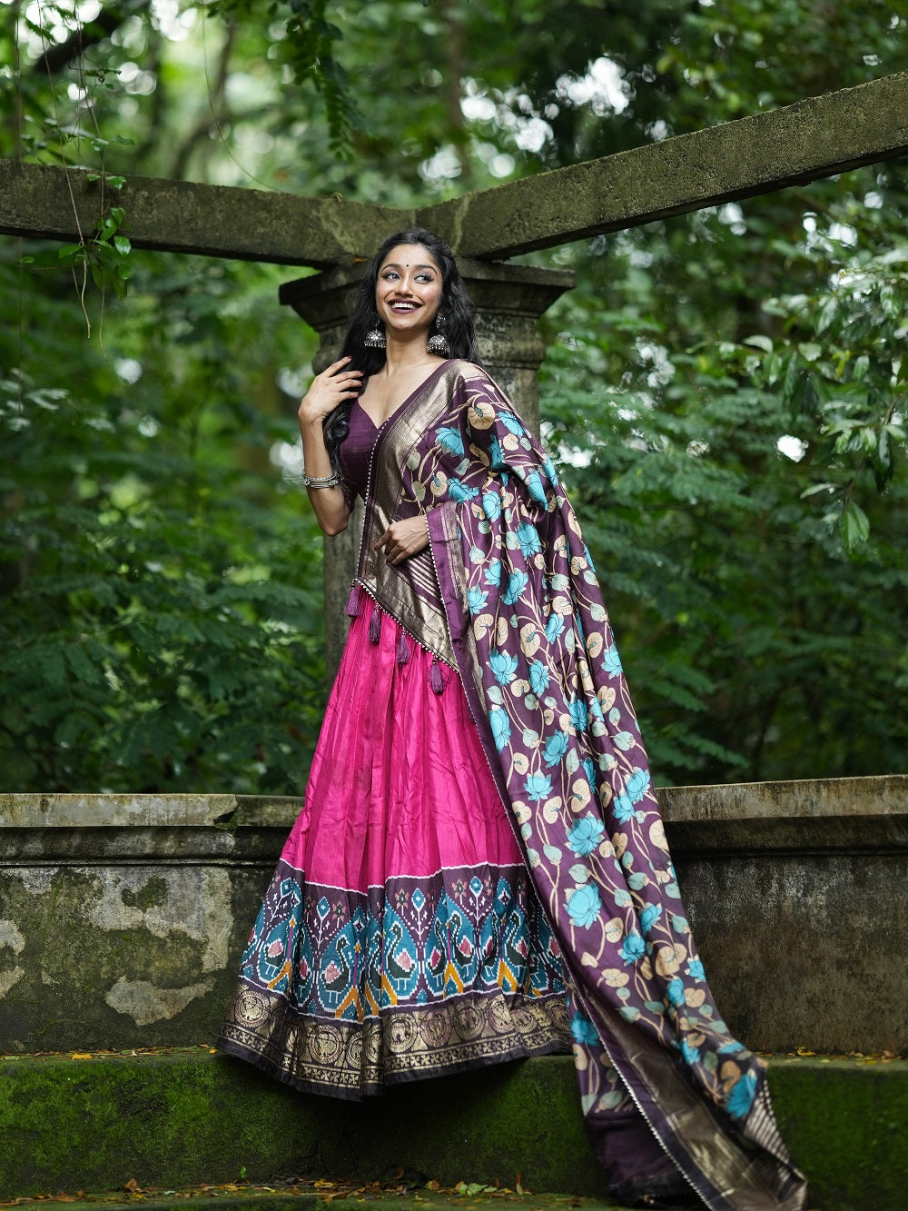 Pink Color Printed With Foil Work Dola Silk Lehenga Choli ClothsVilla.com
