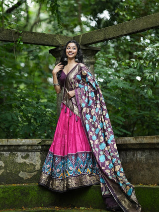 Pink Color Printed With Foil Work Dola Silk Lehenga Choli ClothsVilla.com