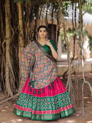 Pink Color Printed With Foil Work Dola Silk Lehenga Choli Clothsvilla