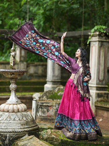 Pink Color Printed With Foil Work Dola Silk Lehenga Choli ClothsVilla.com