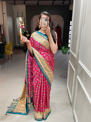 Pink Color Foil Printed And Stone Work Dola Silk Saree Clothsvilla
