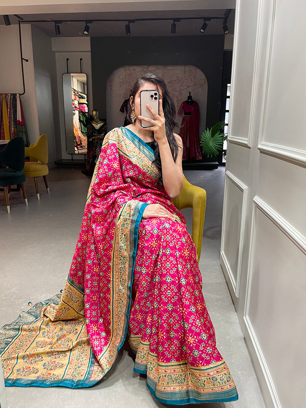 Pink Color Foil Printed And Stone Work Dola Silk Saree Clothsvilla
