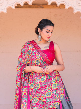 Grey Color Printed With Foil Work Dola Silk Lehenga Choli Clothsvilla