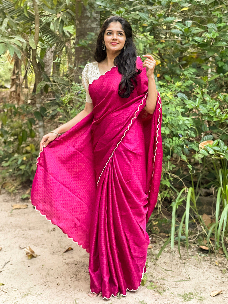 Pink Color Gadhawal Chex Material & Arca Work Saree Clothsvilla