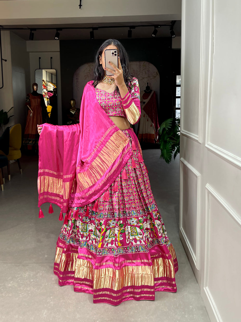 Pink Color Patola Printed Gaji Silk New Arrivals Lehenga Choli ClothsVilla