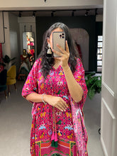 Load image into Gallery viewer, Pink Color Ikkat Patola Printed Gaji Silk Kaftan ClothsVilla