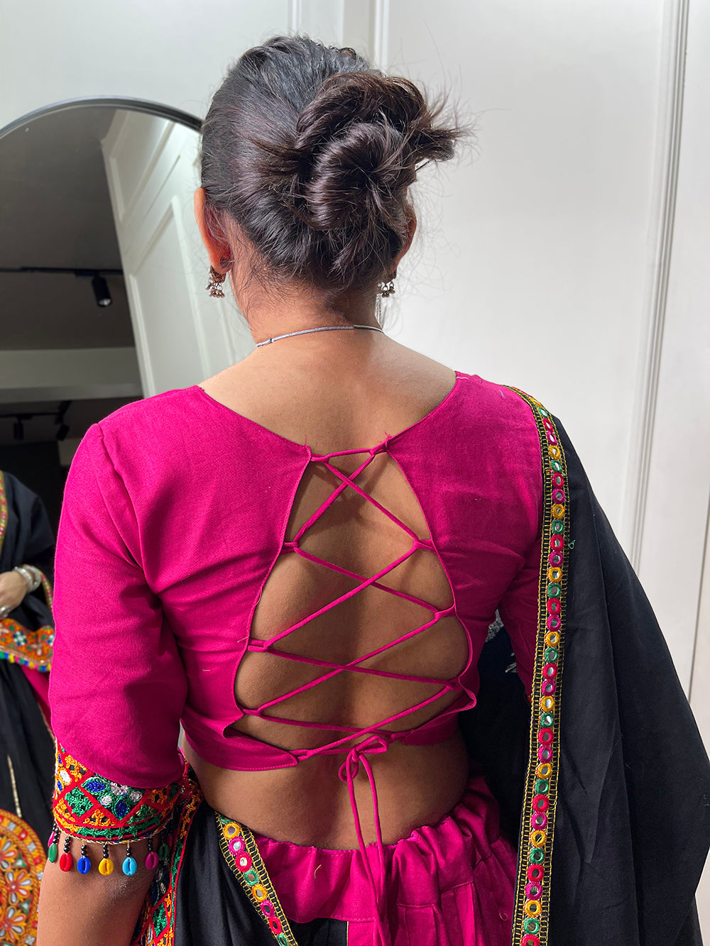 Pink Color Gamthi Work And Paper Mirror Work Cotton Chaniya Choli ClothsVilla