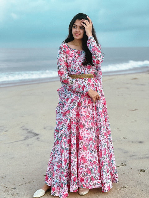 Pink Color Digital Printed Georgette Gown Clothsvilla Main image