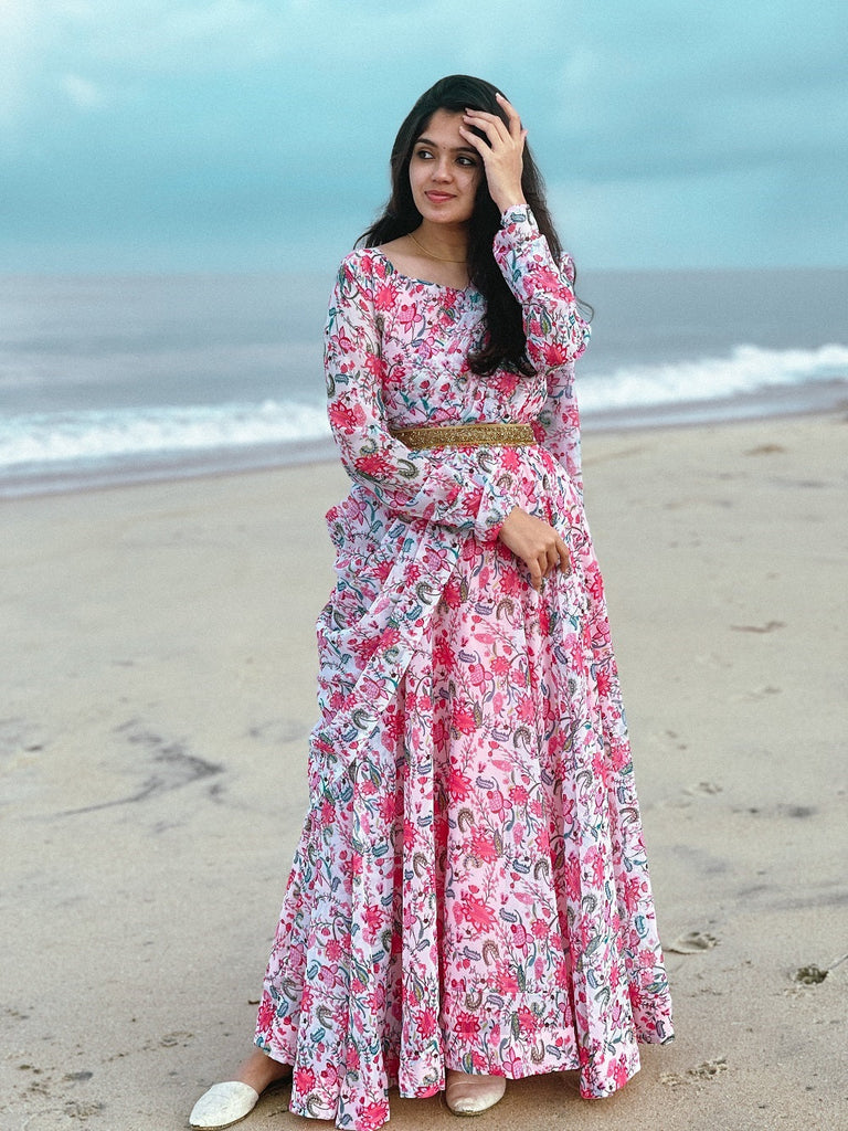 stylish faux georgette printed gown