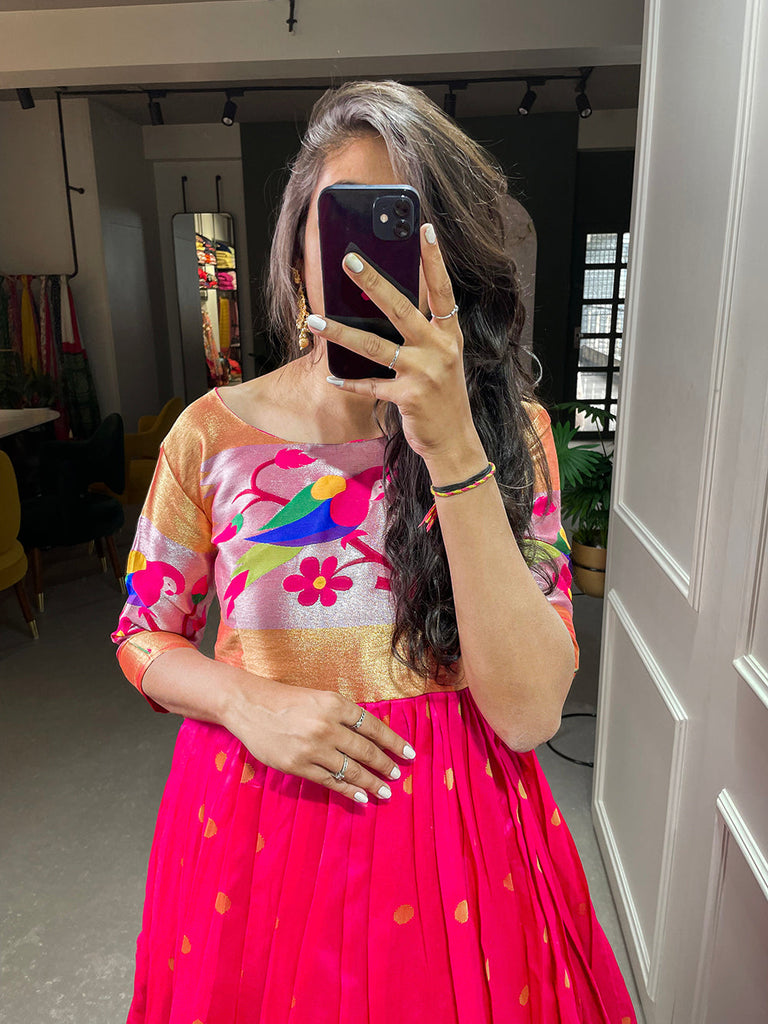 Pink Color Weaving Zari Work Jacquard Silk Paithani Gown Clothsvilla