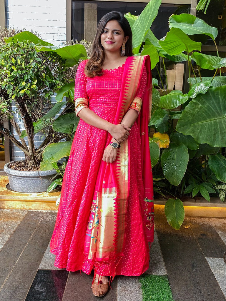 Pink Color Weaving Work Jacquard Silk Gown Clothsvilla