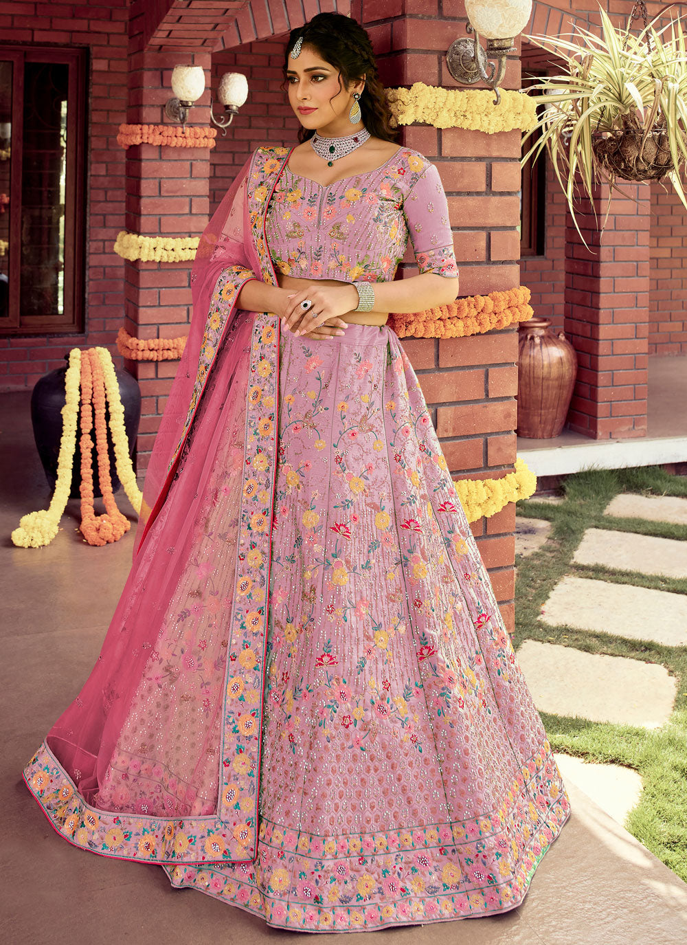 Raw Silk Sequins Pink Lehenga Choli Clothsvilla