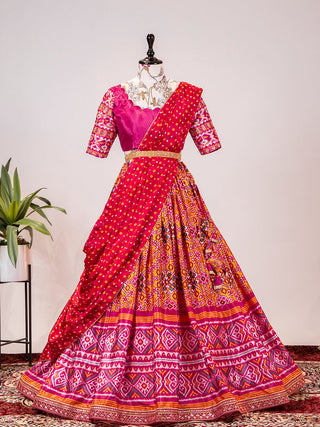 Pink Color Leheriya Patola Print Chinon Lehenga Choli Clothsvilla