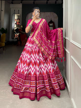Load image into Gallery viewer, Pink Color Leheriya With Foil Work Tussar Silk Lehenga Choli ClothsVilla