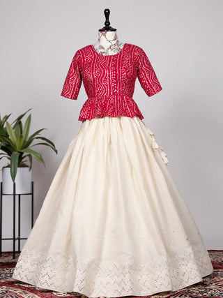 Off White Color Paper Mirror & Thread Work Pure Cotton Co-ord Set Lehenga Clothsvilla