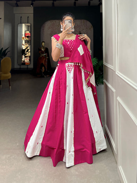 Pink Color Mirror Work With Gota Patti Cotton Chaniya Choli ClothsVilla Main image