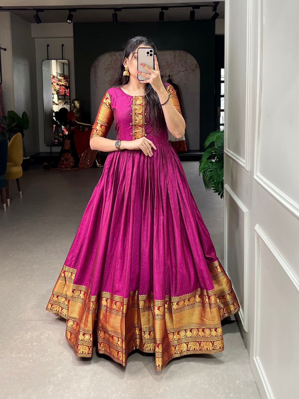 Pink Color Zari Weaving Work Narayan Pet (Cotton) Dress Clothsvilla