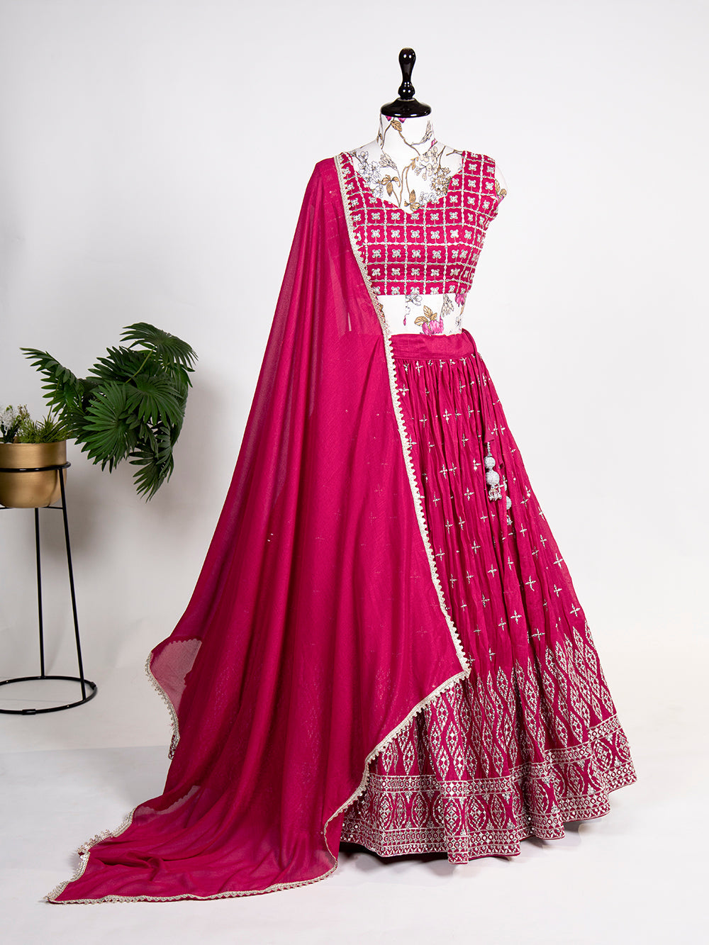 Pink Color Sequins Embroidery Work Neem Silk Lehenga Choli ClothsVilla.com