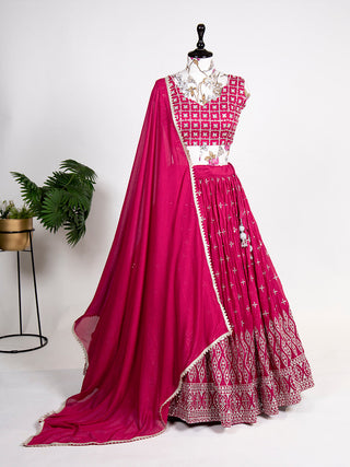 Pink Color Sequins Embroidery Work Neem Silk Lehenga Choli ClothsVilla.com