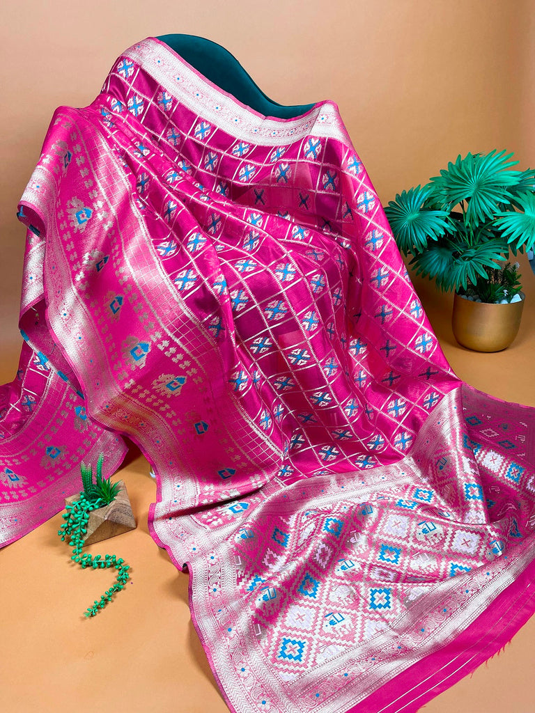 Pink Color Weaving Work Organza Saree Clothsvilla
