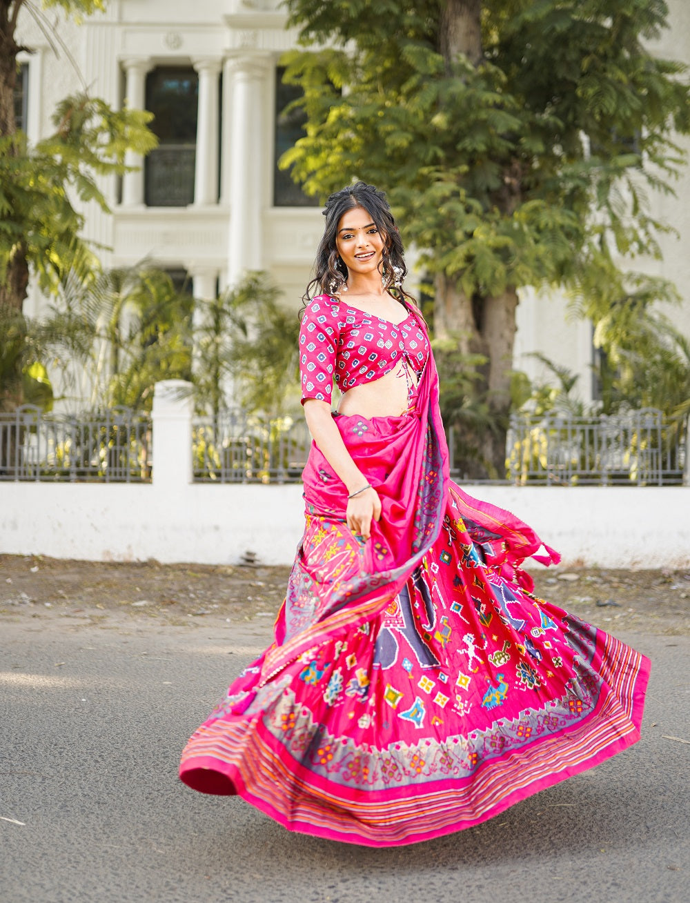 Pink Color Patola Printed and foil work Silk Lehenga Clothsvilla