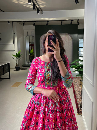 Pink Color Patola Paithani Printed And Foil Printed Silk Gown Clothsvilla