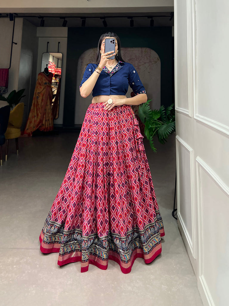 Pink Color Patola With Foil Print Rayon Cotton Co-ord Set Lehenga Choli Clothsvilla