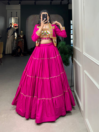 Pink Color Plain With Gota Patti Rayon Two Piece Chaniya Choli ClothsVilla