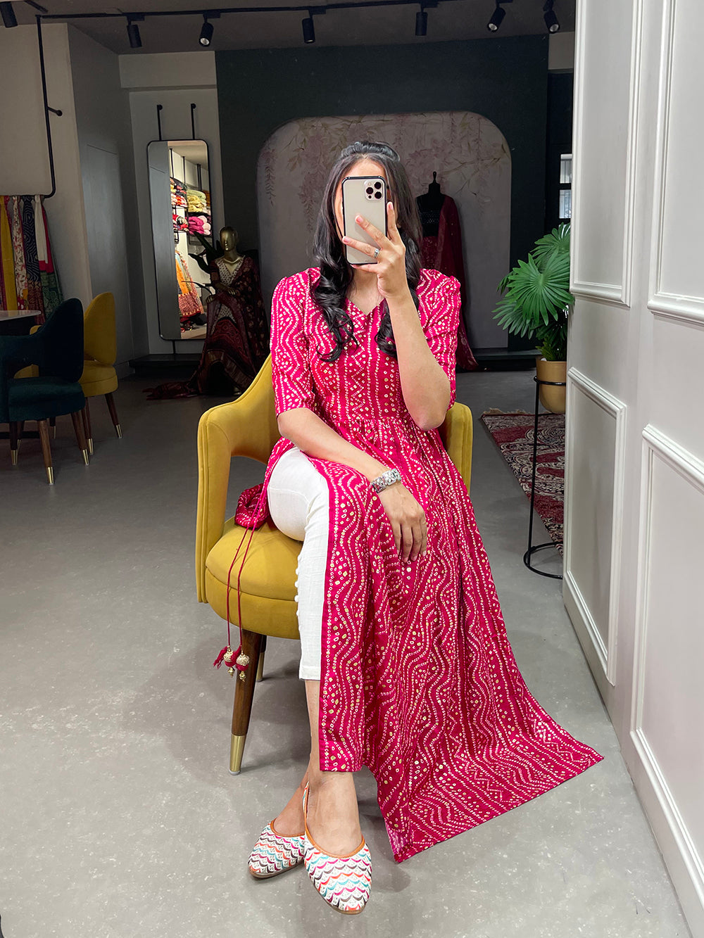 Pink Color Foil and Printed Pure Cotton Kurti Clothsvilla