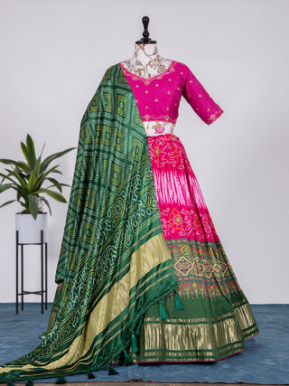Pink Color Bandhej Digital Print Pure Gaji Silk Chaniya Choli Clothsvilla