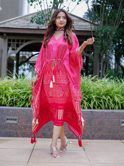 Pink Color Digital Bandhej Print Pure Gaji Silk Kaftan Clothsvilla Main image
