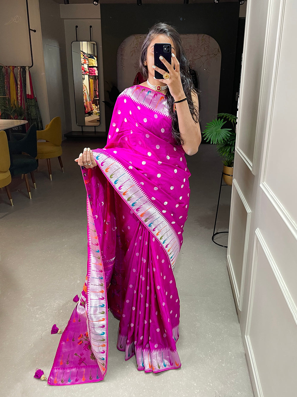 Pink Color Zari Weaving Work Pure Viscose Saree Clothsvilla