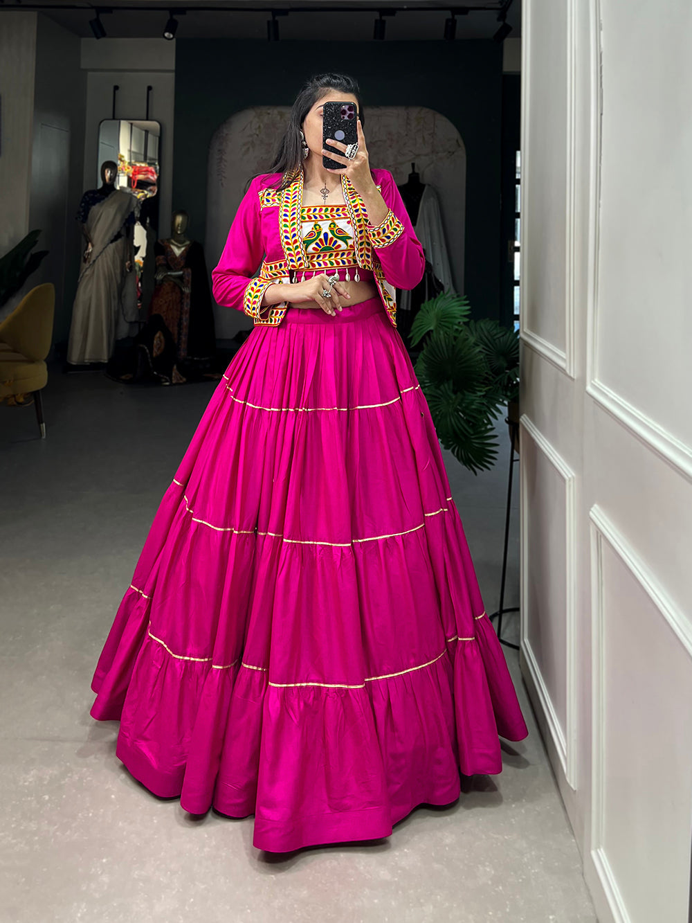 Pink Color Plain With Gota Patti Rayon Two Piece Chaniya Choli ClothsVilla