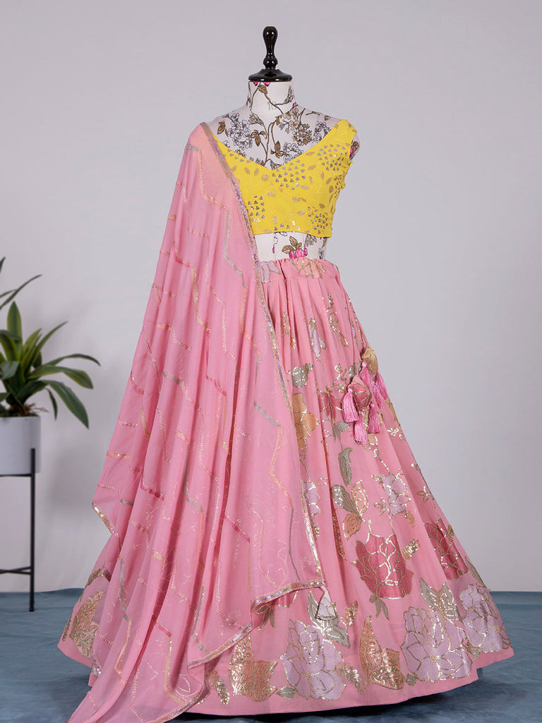 Pink Color Thread And Sequins Embroidered Work Georgette Lehenga Choli Clothsvilla