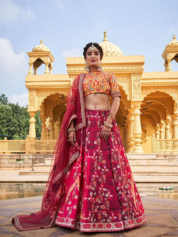 Pink Color Printed Vaishali Silk Lehenga Choli Set Clothsvilla