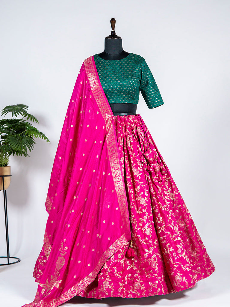 Pink Color Weaving work Jacquard Lehenga Choli Clothsvilla