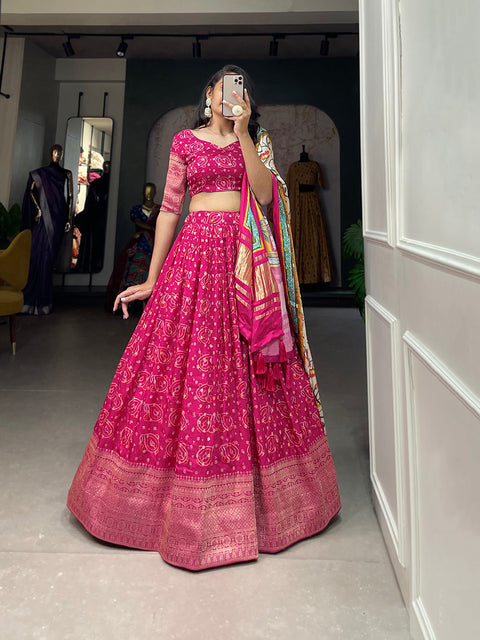 Pink Color Printed With Zari Weaving Work Viscose Dola Silk Lehenga Choli Clothsvilla Main image