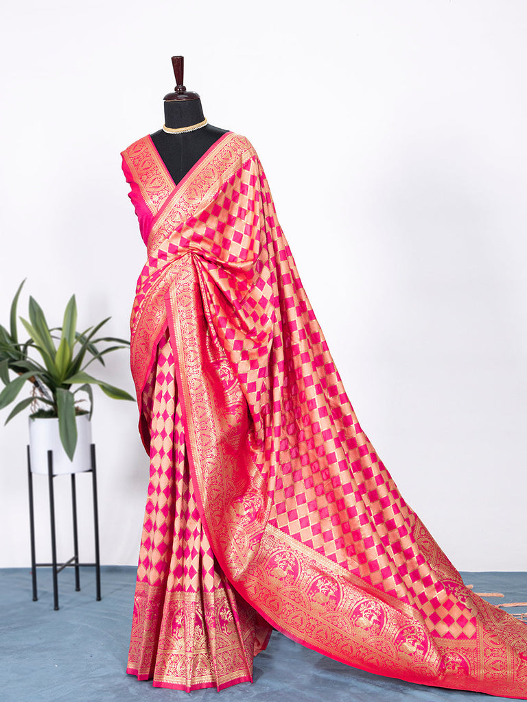 Pink Color Weaving Zari Work Jacquard Silk Saree Clothsvilla
