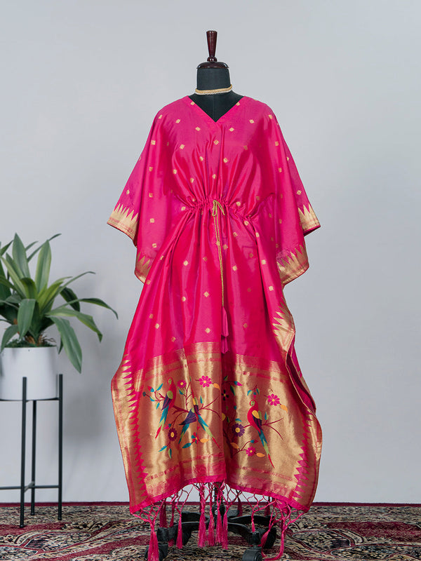 Pink Color Weaving Zari Work Jacquard Paithani Kaftan Clothsvilla